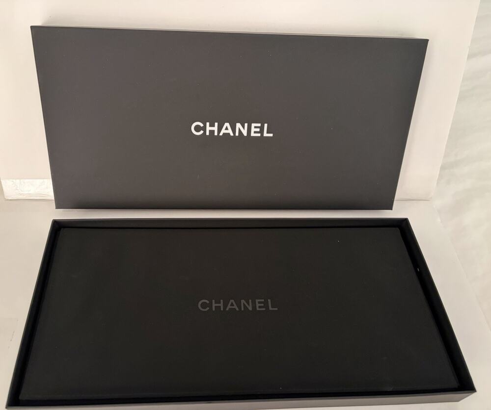 Authentic Genuine Chanel Gift Box With Velvet Jewelry Pouch Empty 15”x7”x1.5”